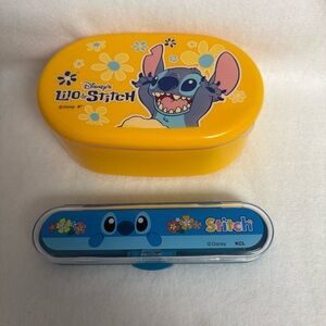 Lilo & Stitch Set of 2 Bento Box Blue Utensil Case Disney Japan